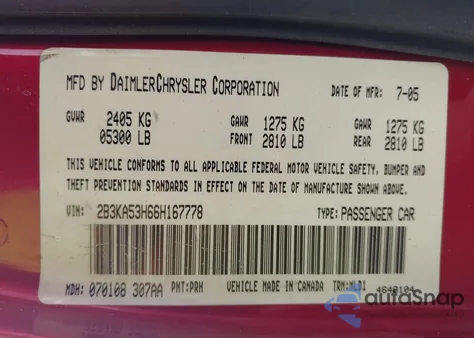 2006 Dodge Charger Rt from USA, damaged, VIN 2B3KA53H66H167778